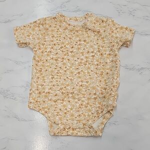 Goumi Bamboo Floral Baby Onesie- Cream and Tan- Size 6-12M